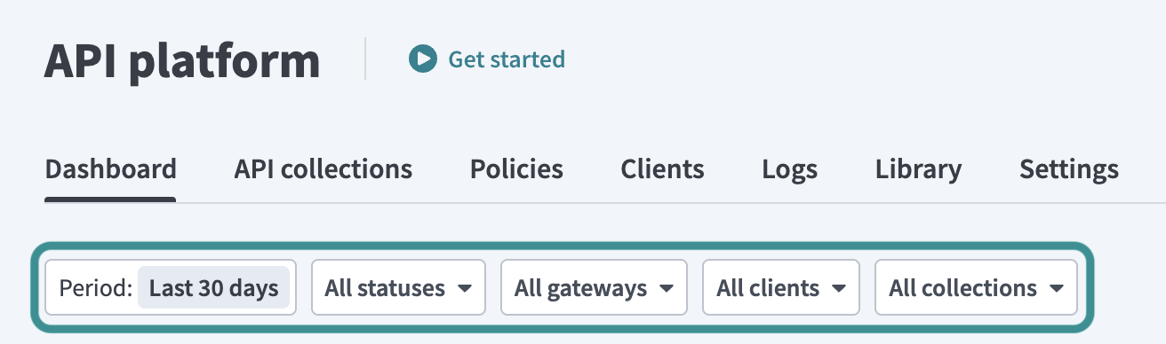 API dashboard filters