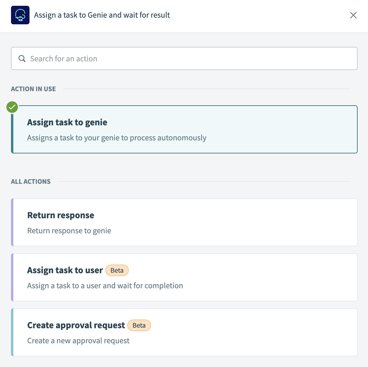 Assign task to genie action
