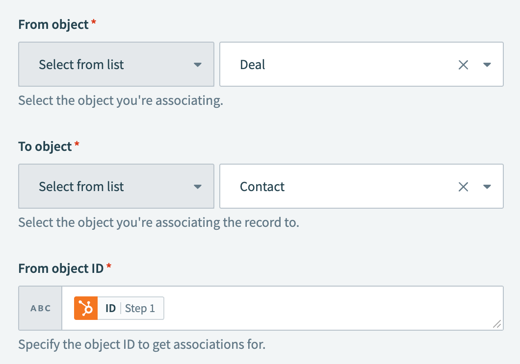 Configure the Get associations action