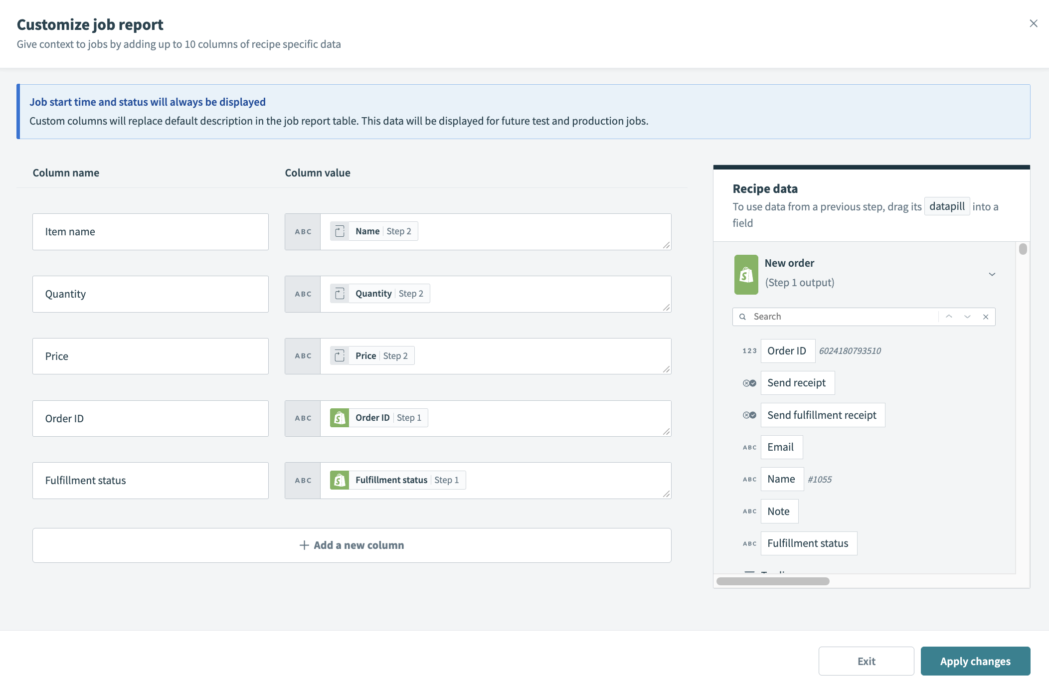 Customize job report