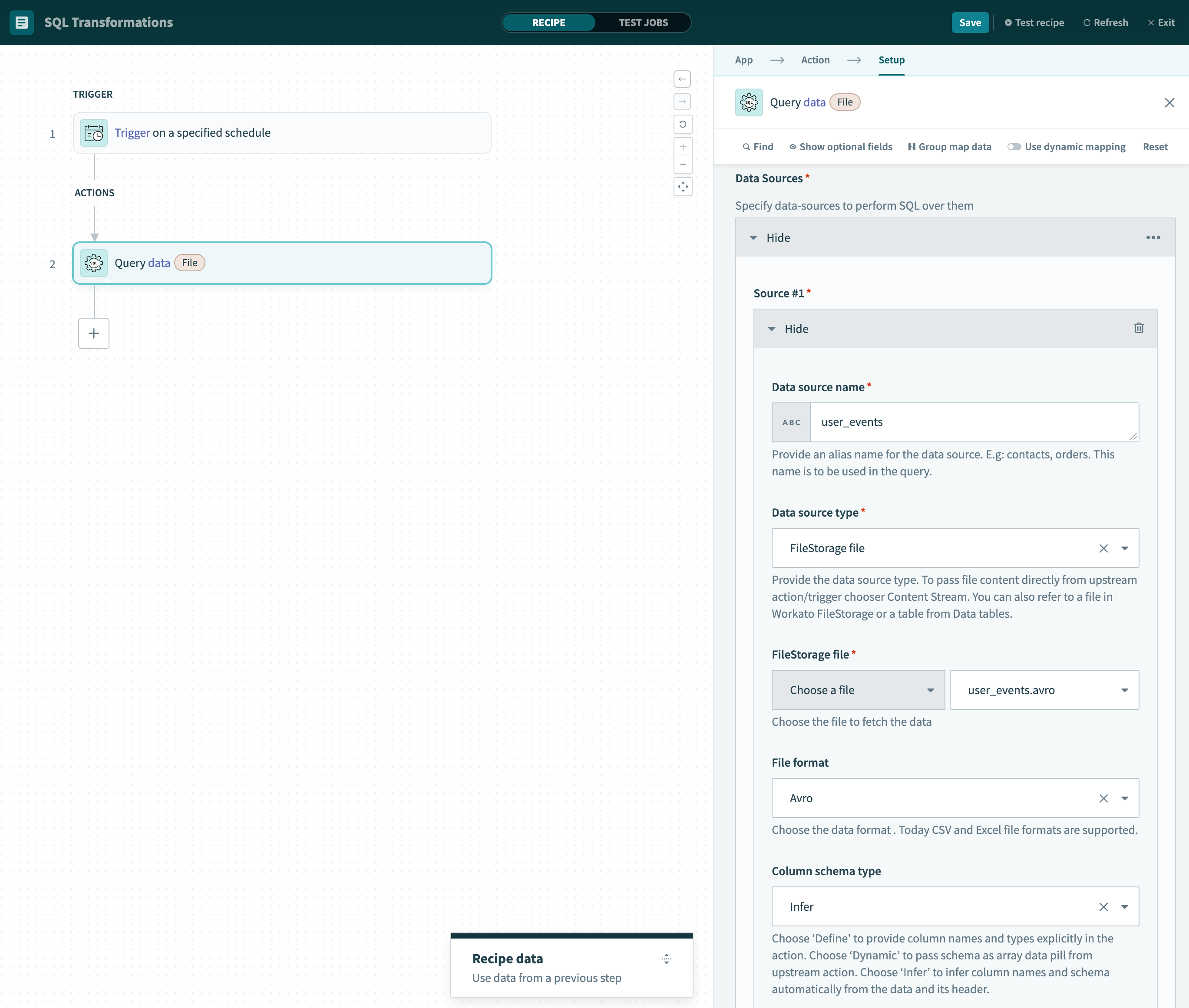 Avro FileStorage configuration example