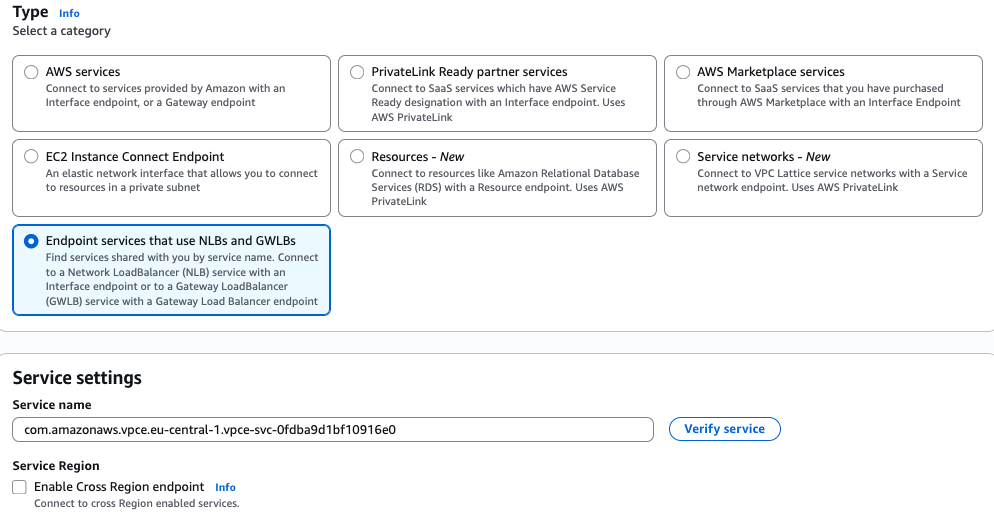 Set the endpoint Type