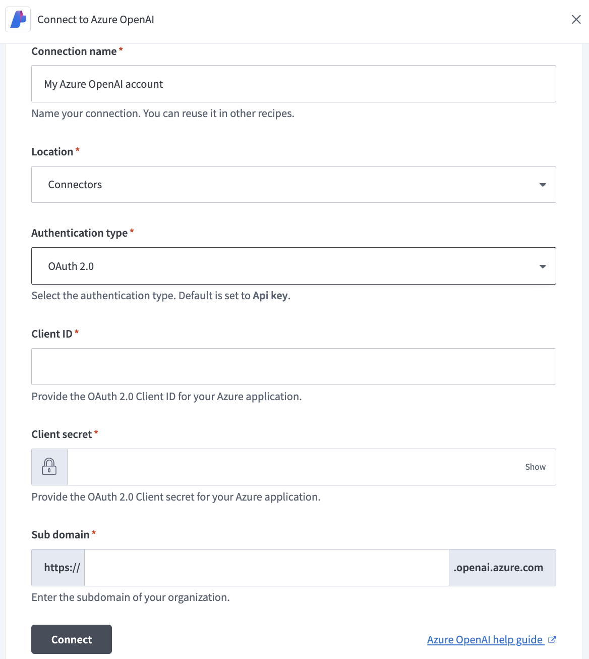 Azure OpenAI OAuth 2.0 connection