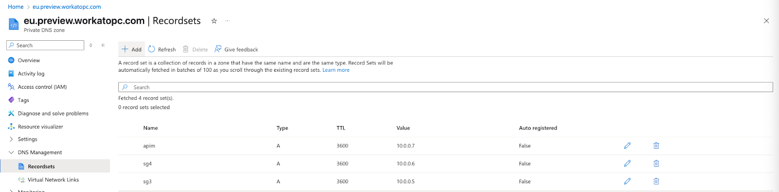 Go to DNS Management > Recordsets.