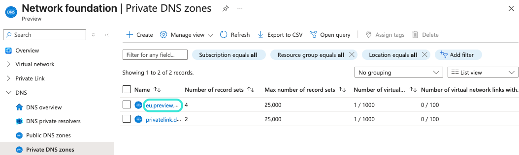 Select the newly created zone