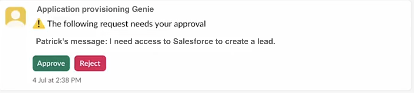 Business approval in the chat interface