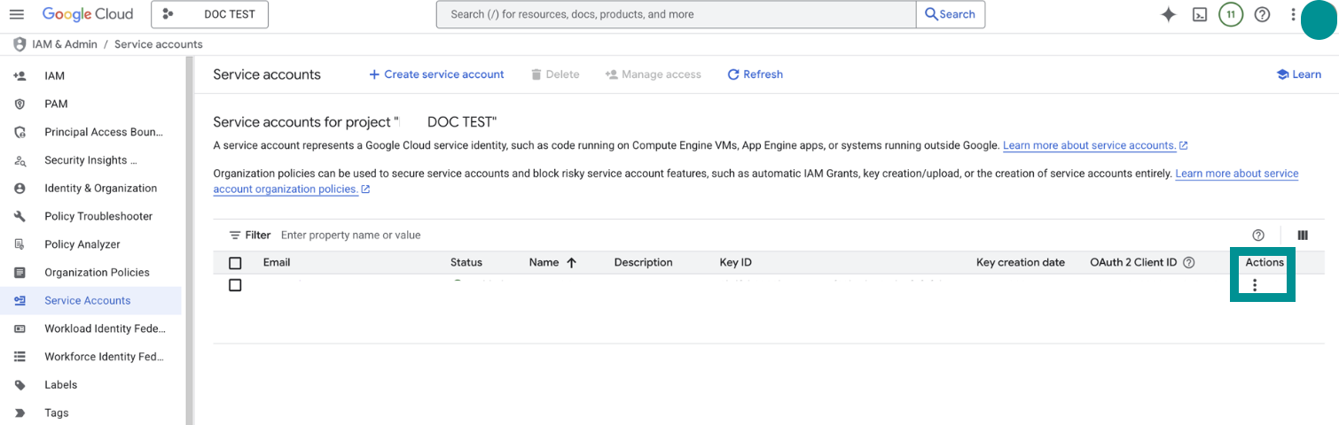 Click the manage menu