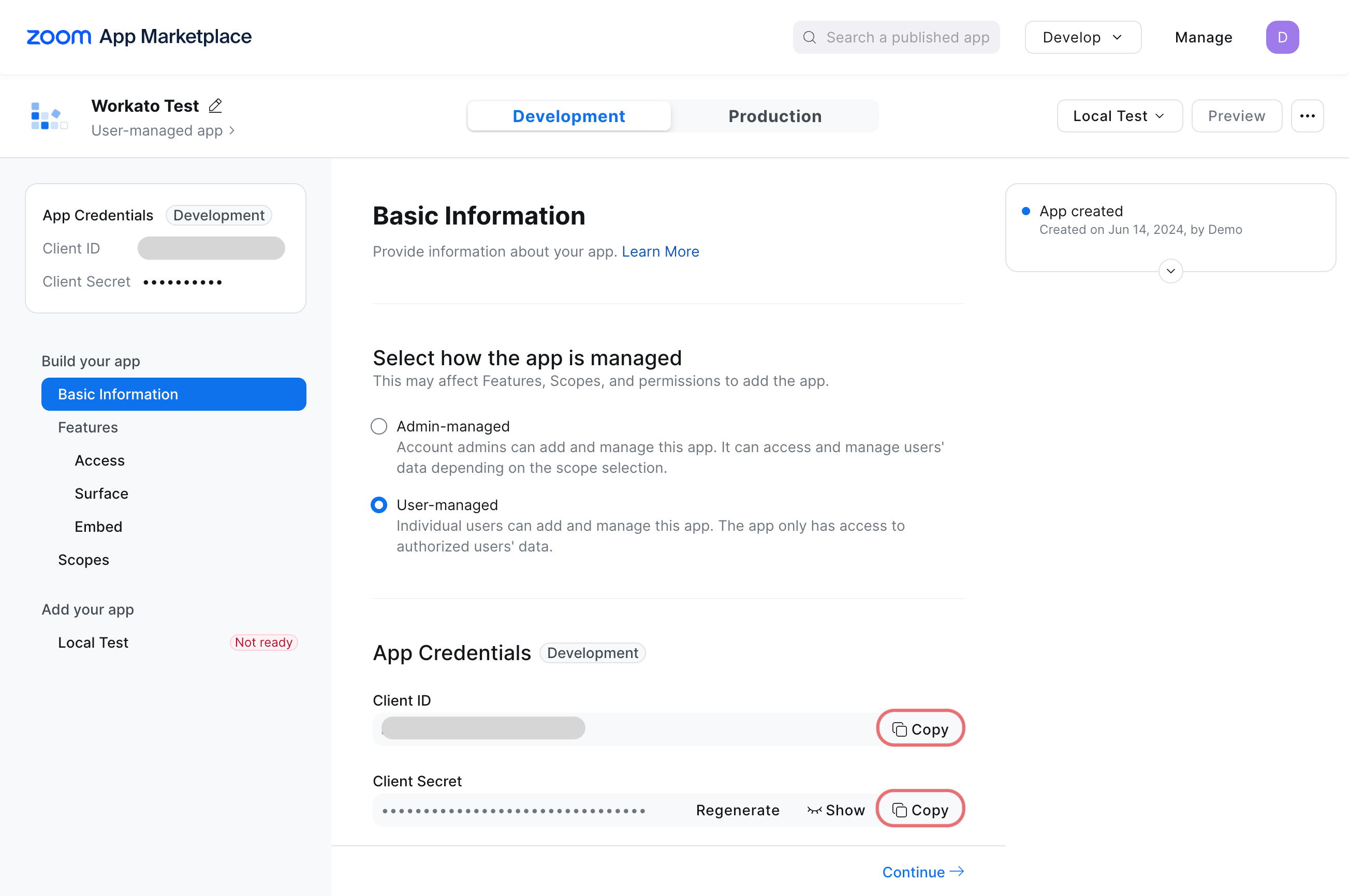 Copy the Client ID and Client Secret