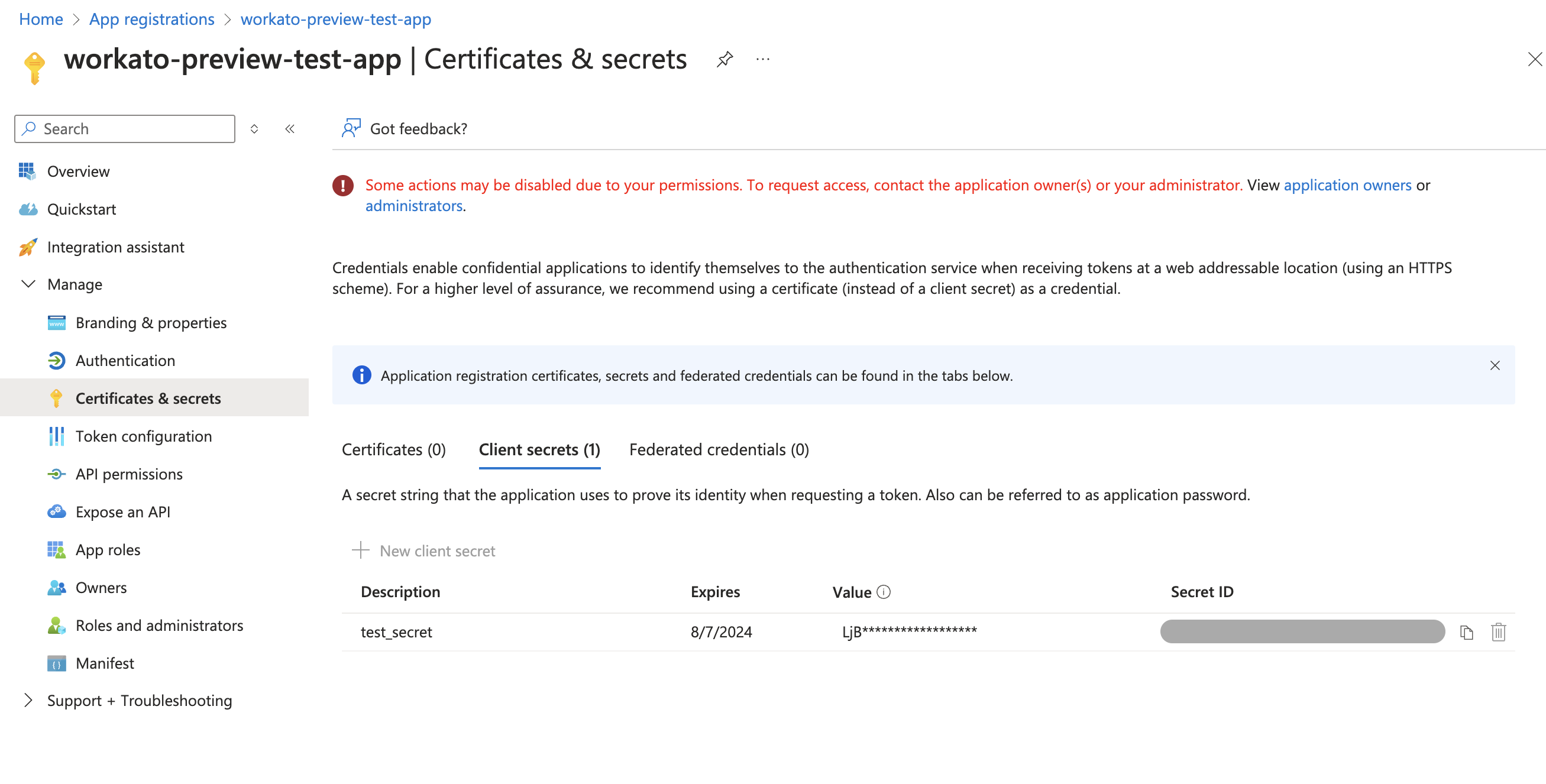 Generate a Client secret