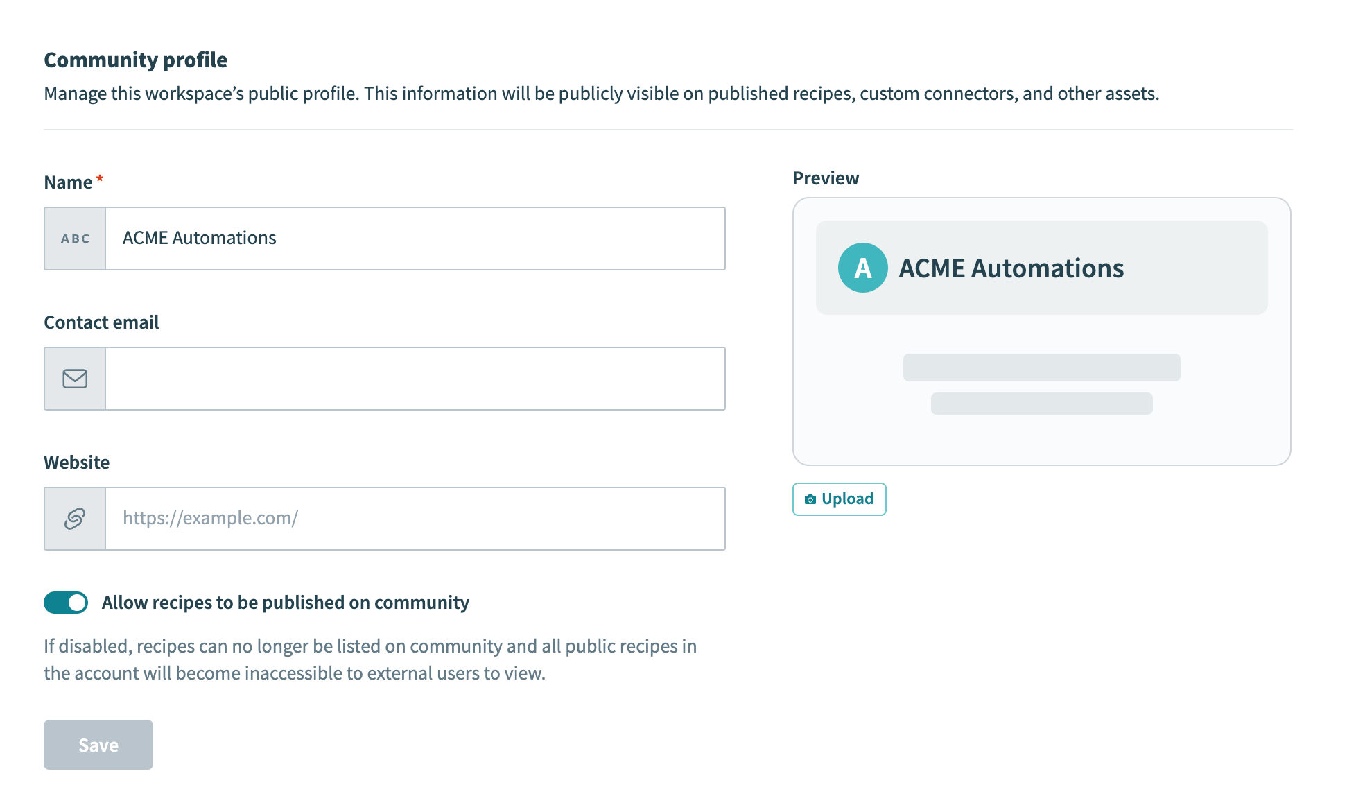 Community profile settings