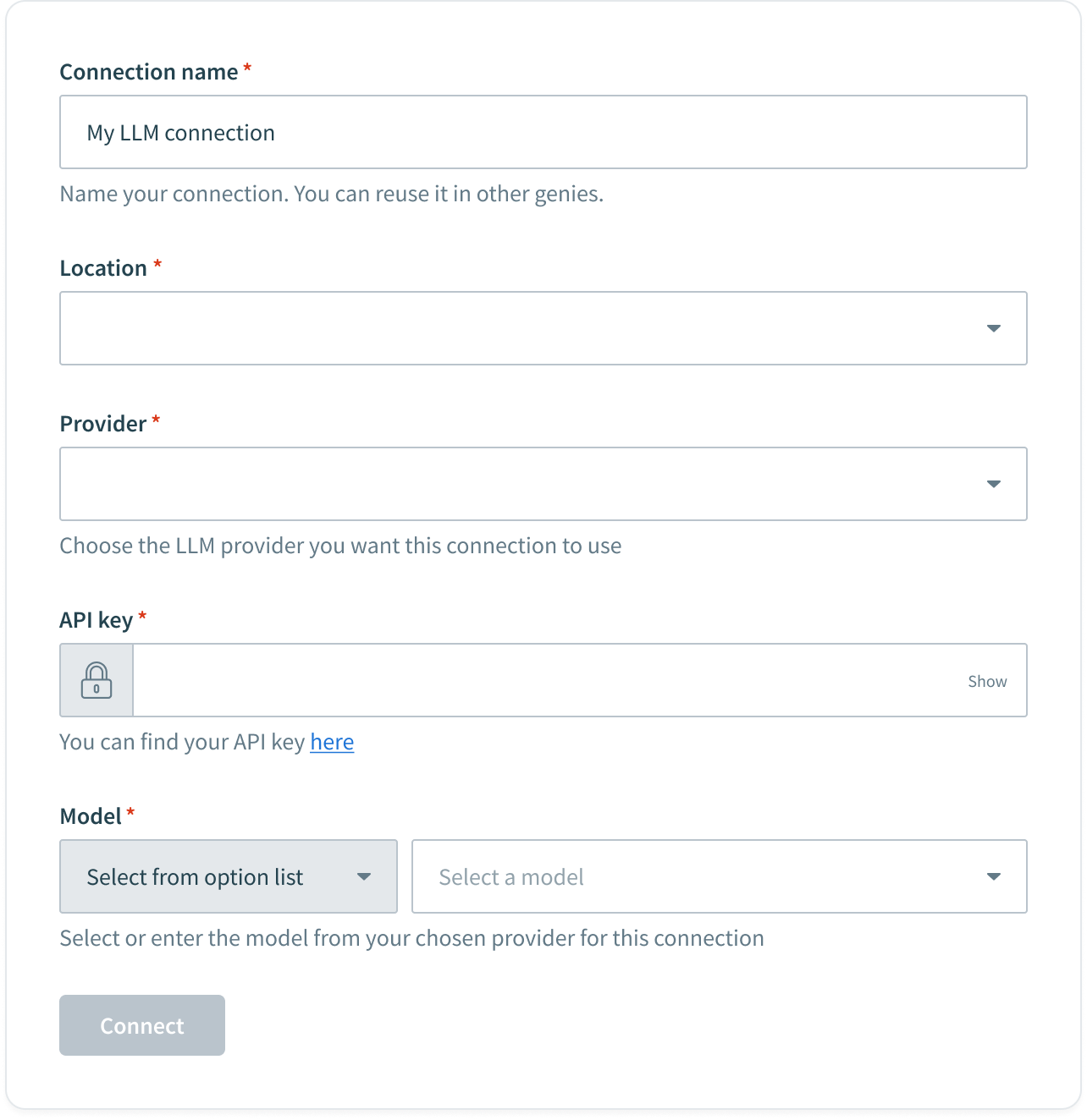 LLM connection configuration