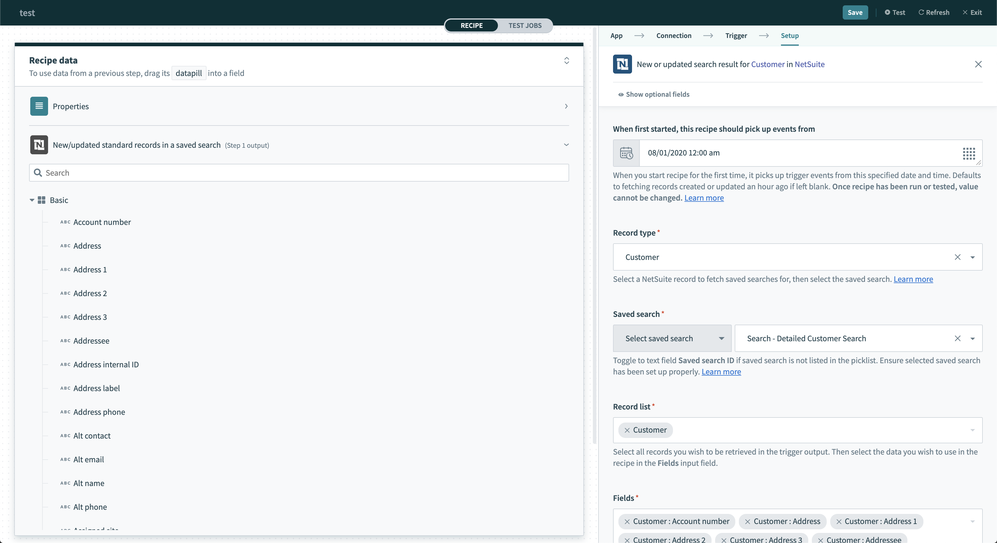 New saved search results トリガーの設定