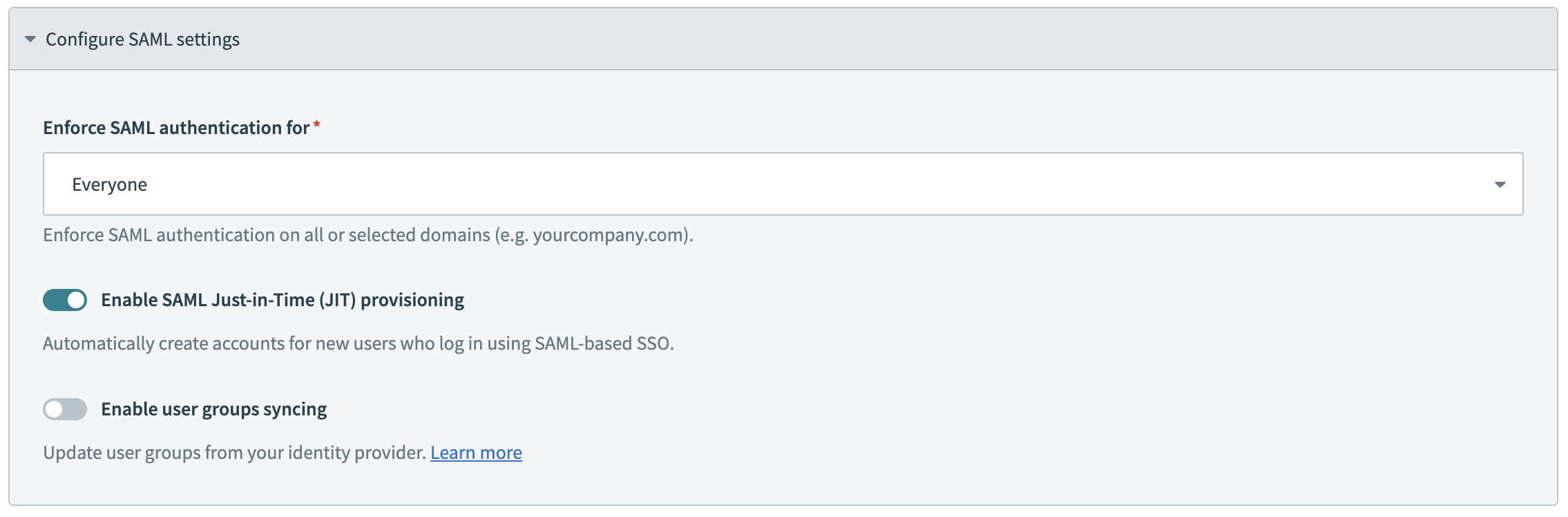 Configure SAML settings