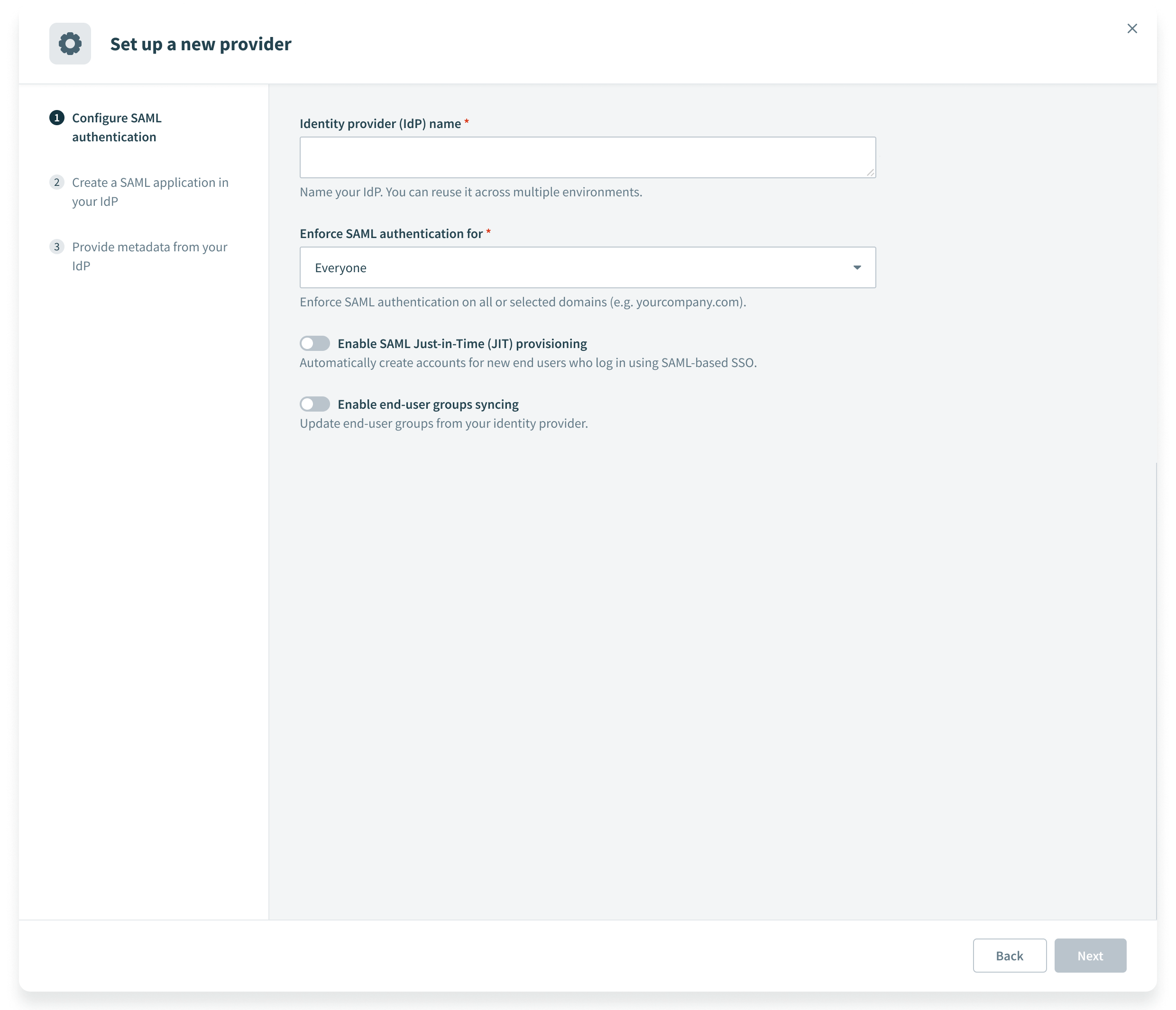 Configure SAML authentication