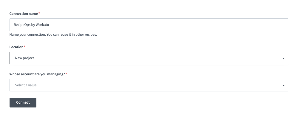 RecipeOps connection setup