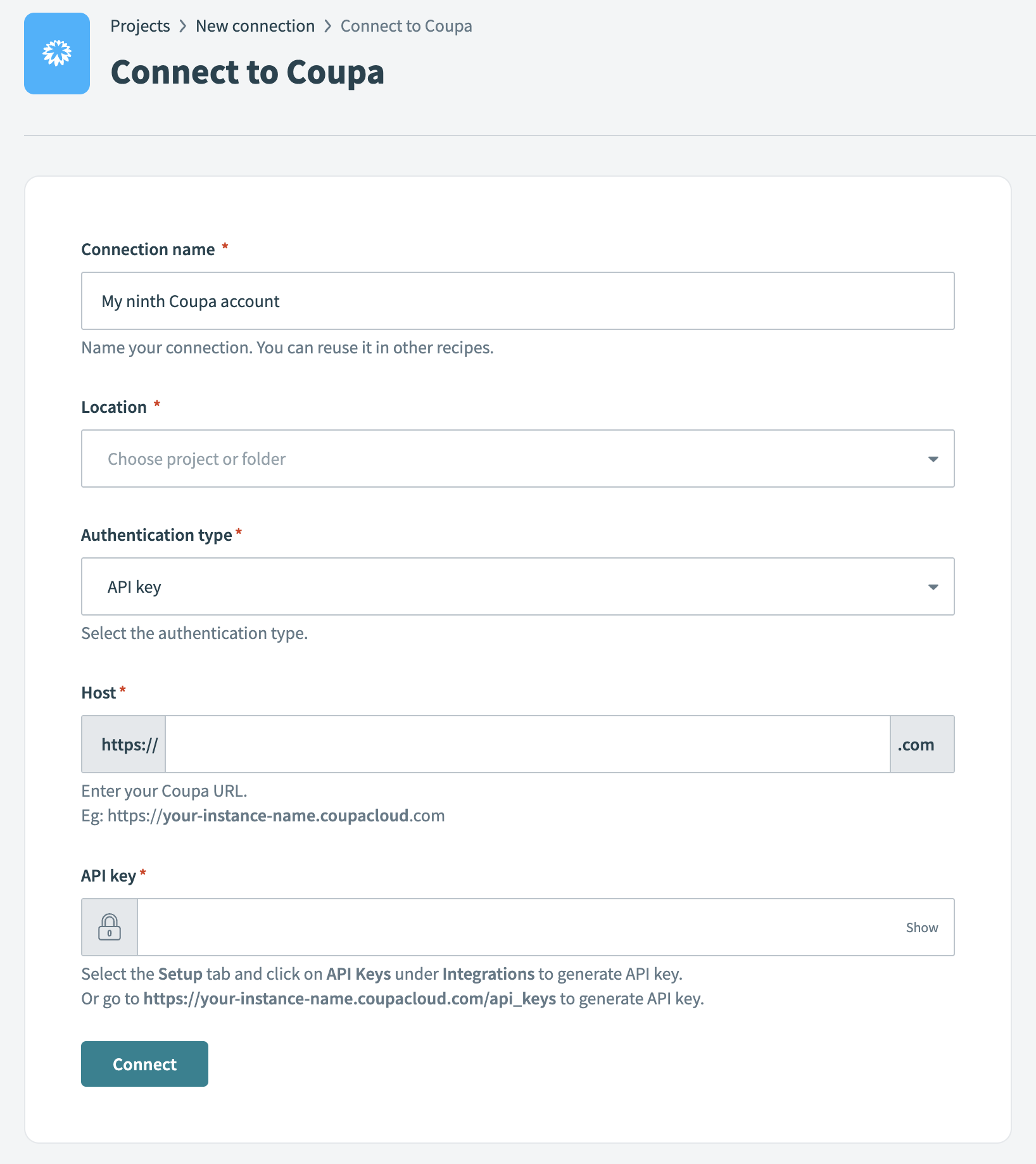 Coupa connection setup