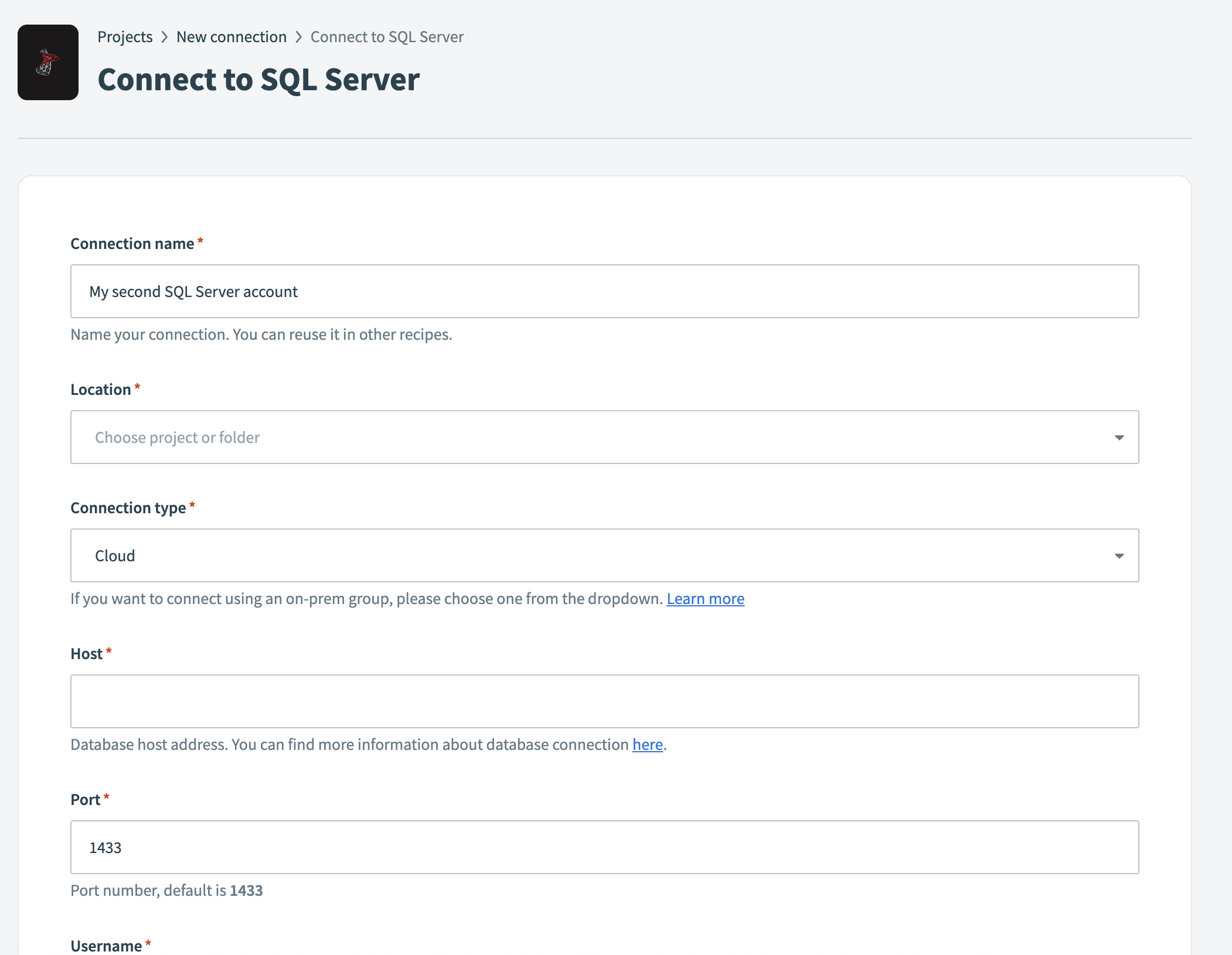 SQL Server connection setup