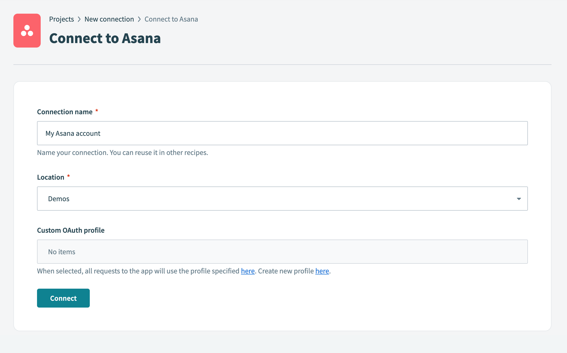 Connect to Asana