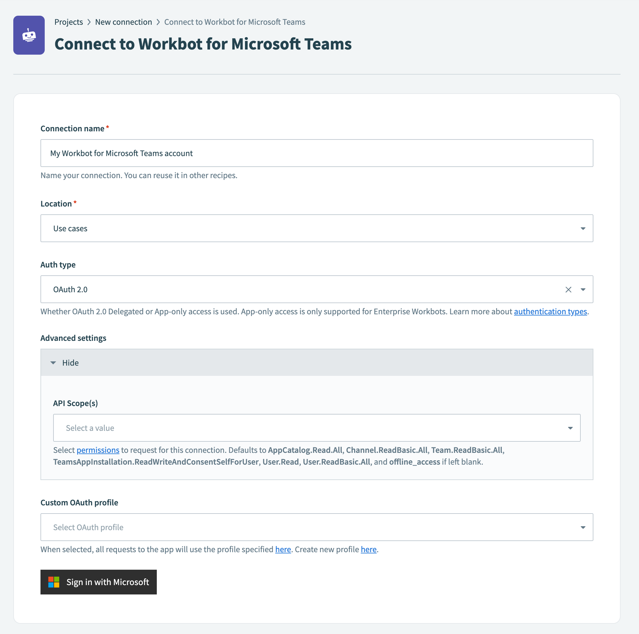 Connect to Workbot for Microsoft Teams
