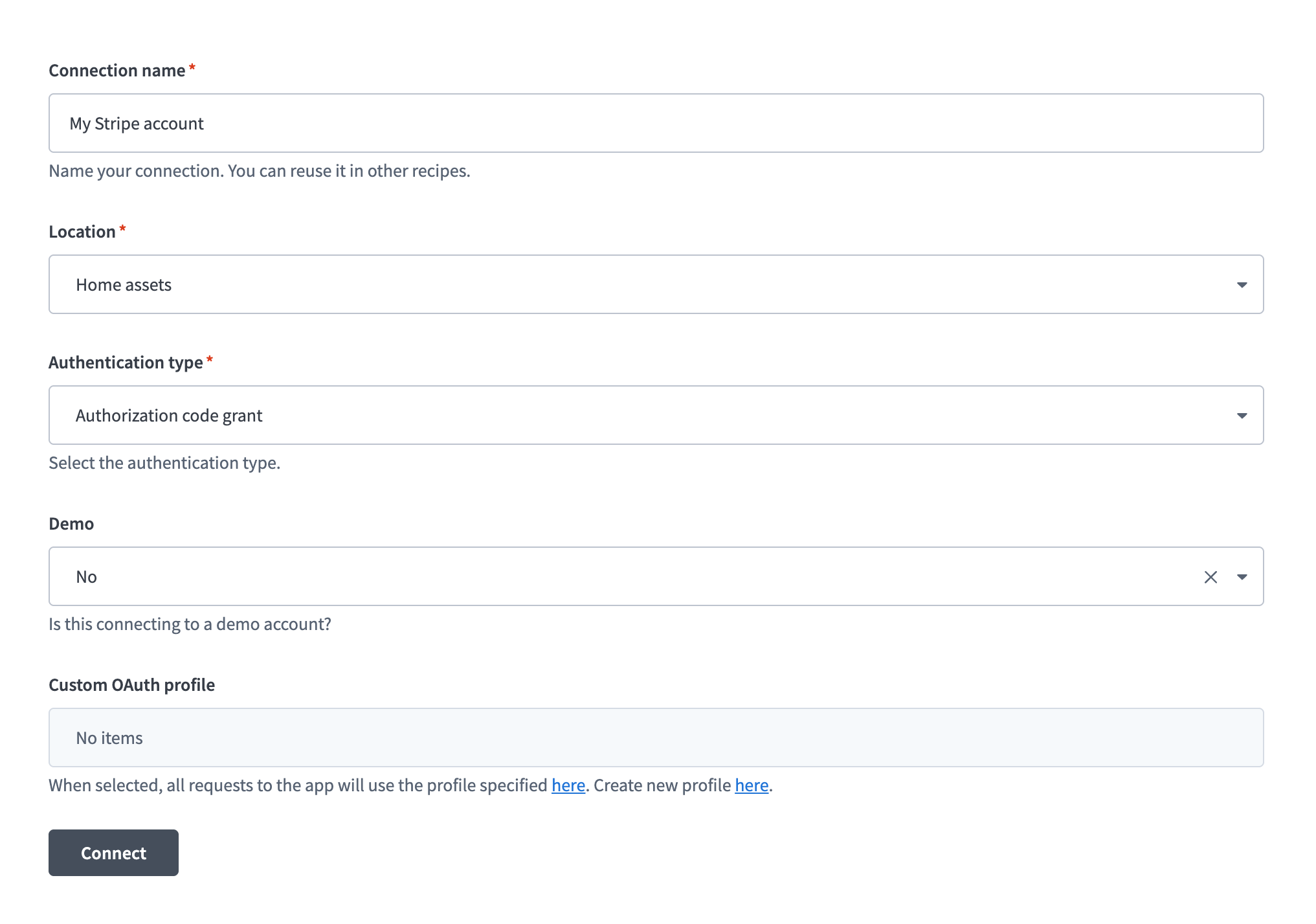 Stripe connection setup