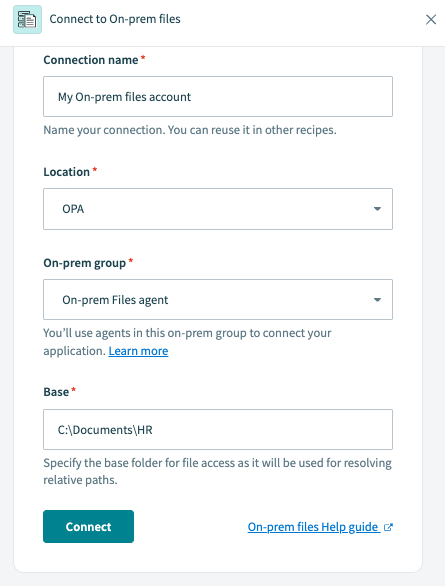 On-prem files connection