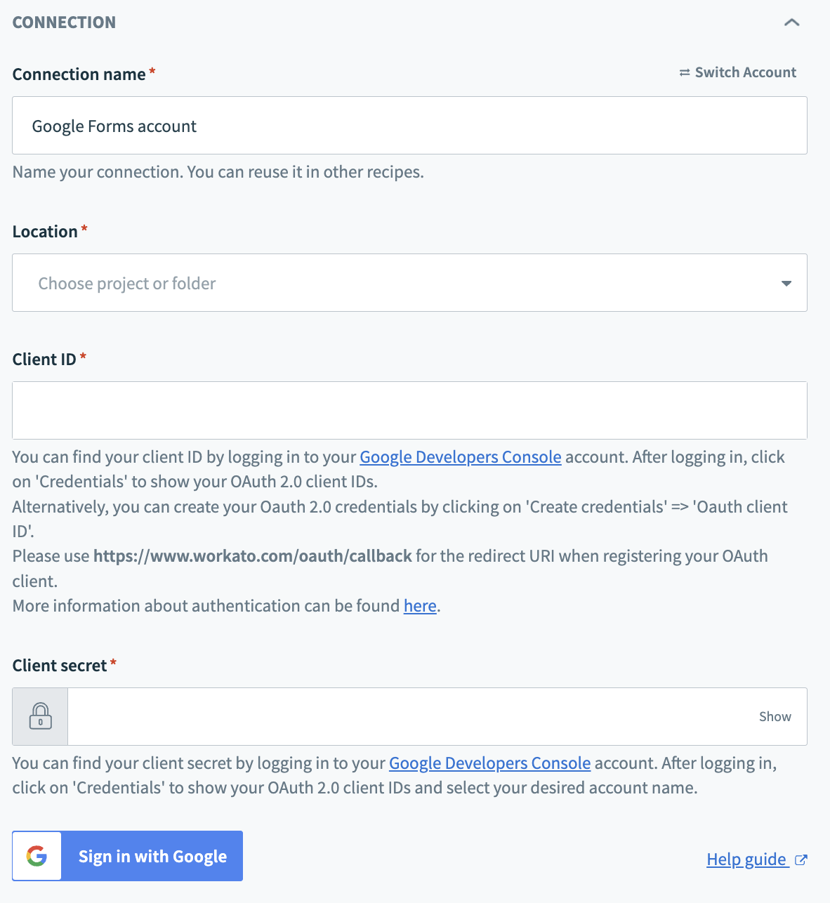 Google Forms connection