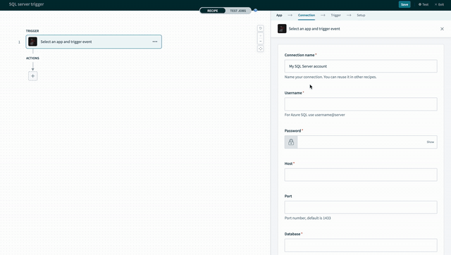 設定された SQL Server コネクション