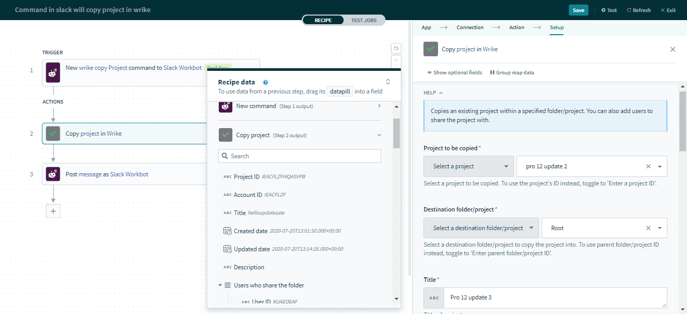 Copy project アクション