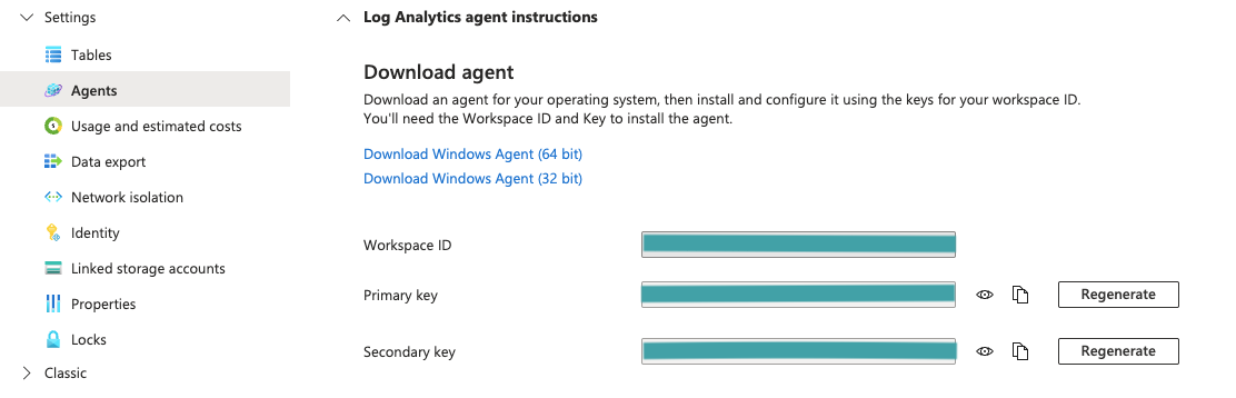 Find workspace ID and Shared key