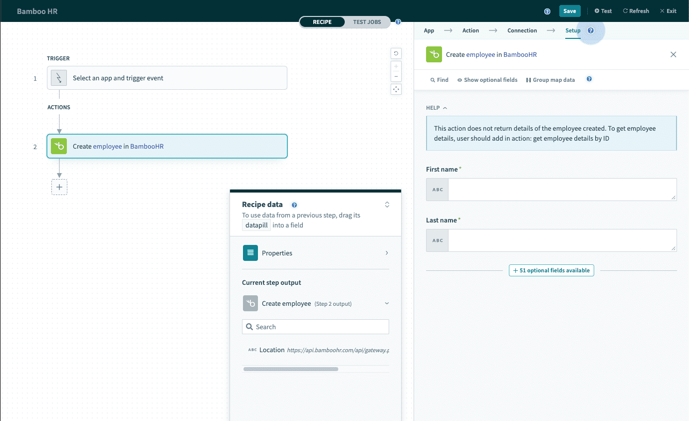 Create employee アクション