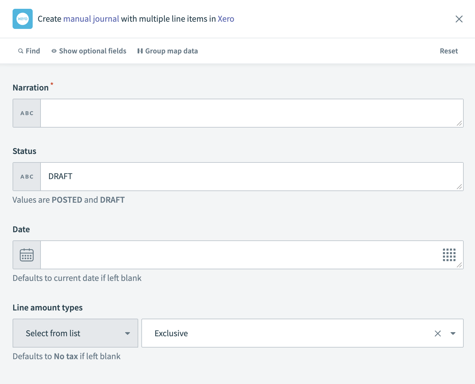 Create manual journal with line items action