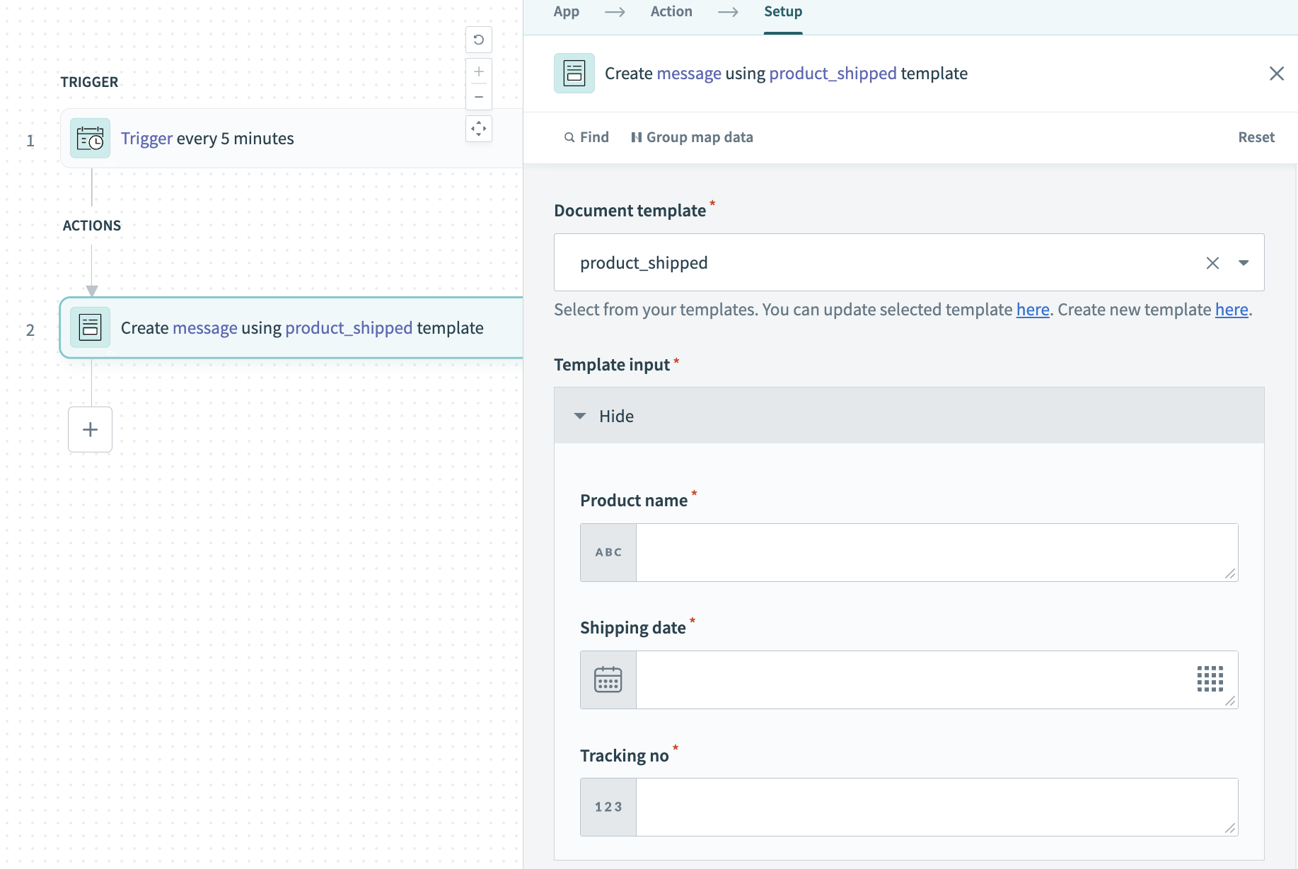 Create message action