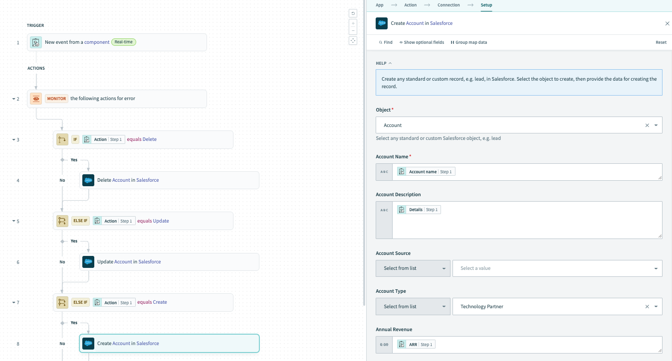 Create account in Salesforce action