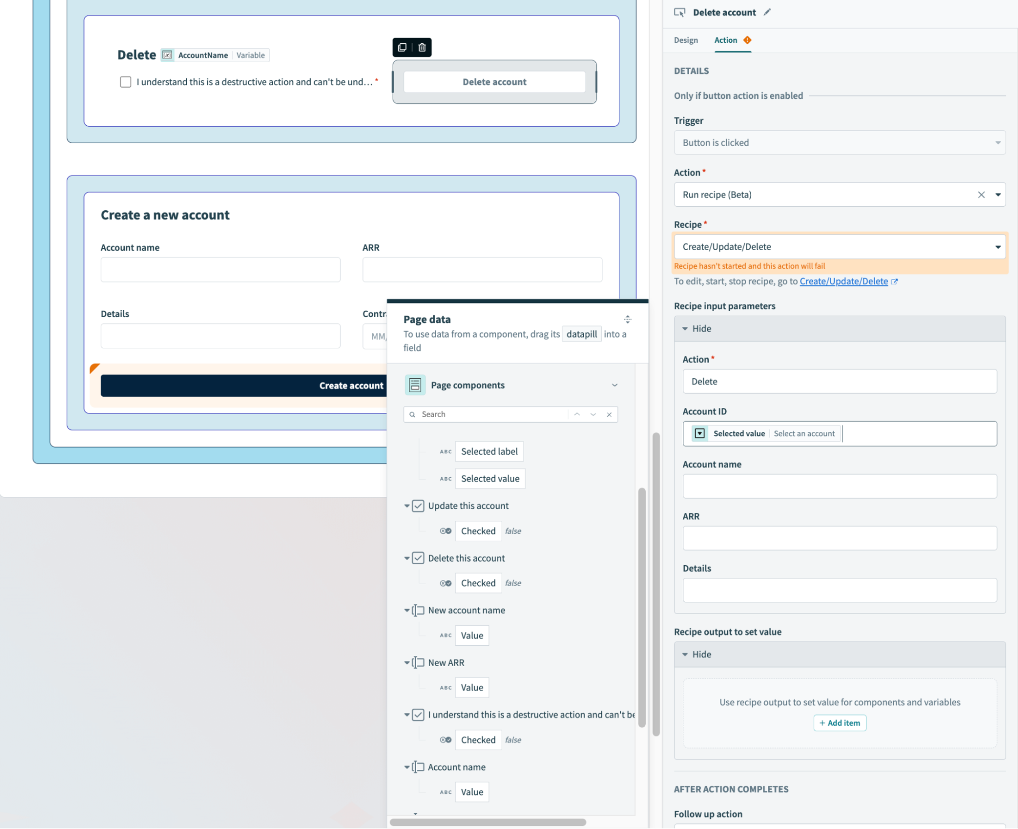 Delete account button configuration