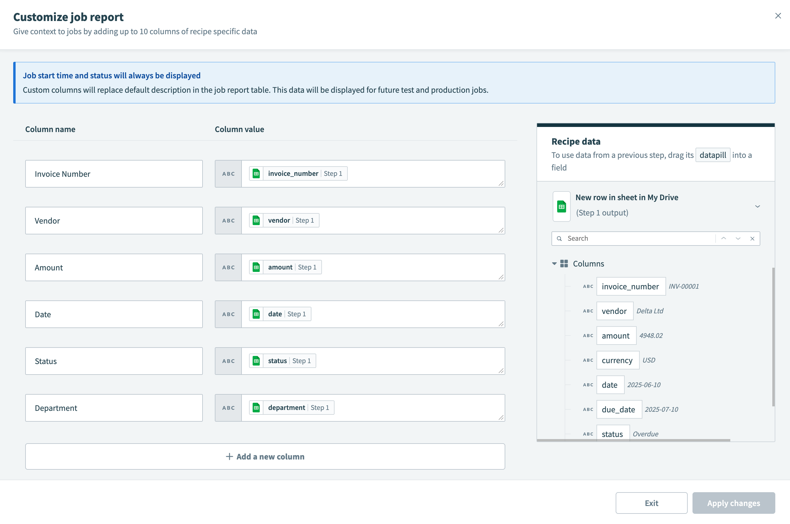 Customize the job report