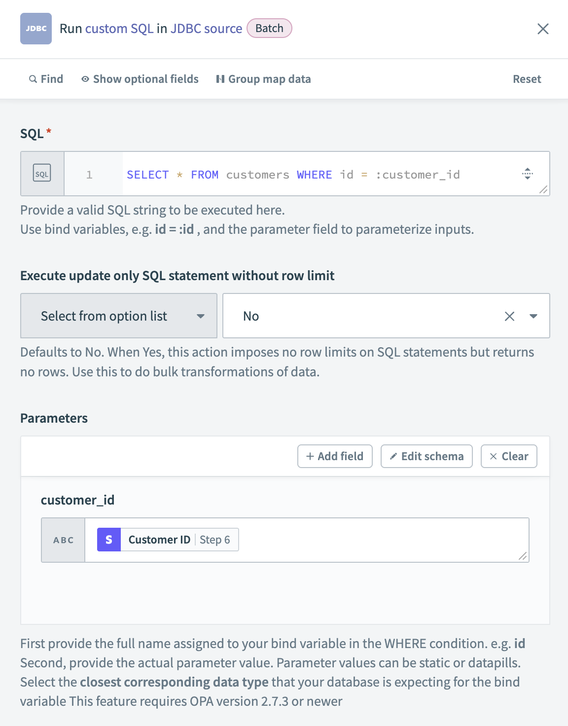 Define a SQL parameter and map it to a datapill