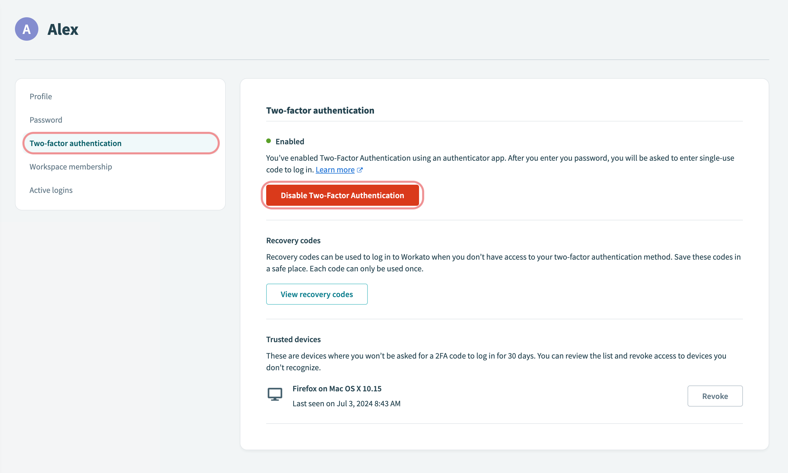 Disable two-factor authentication