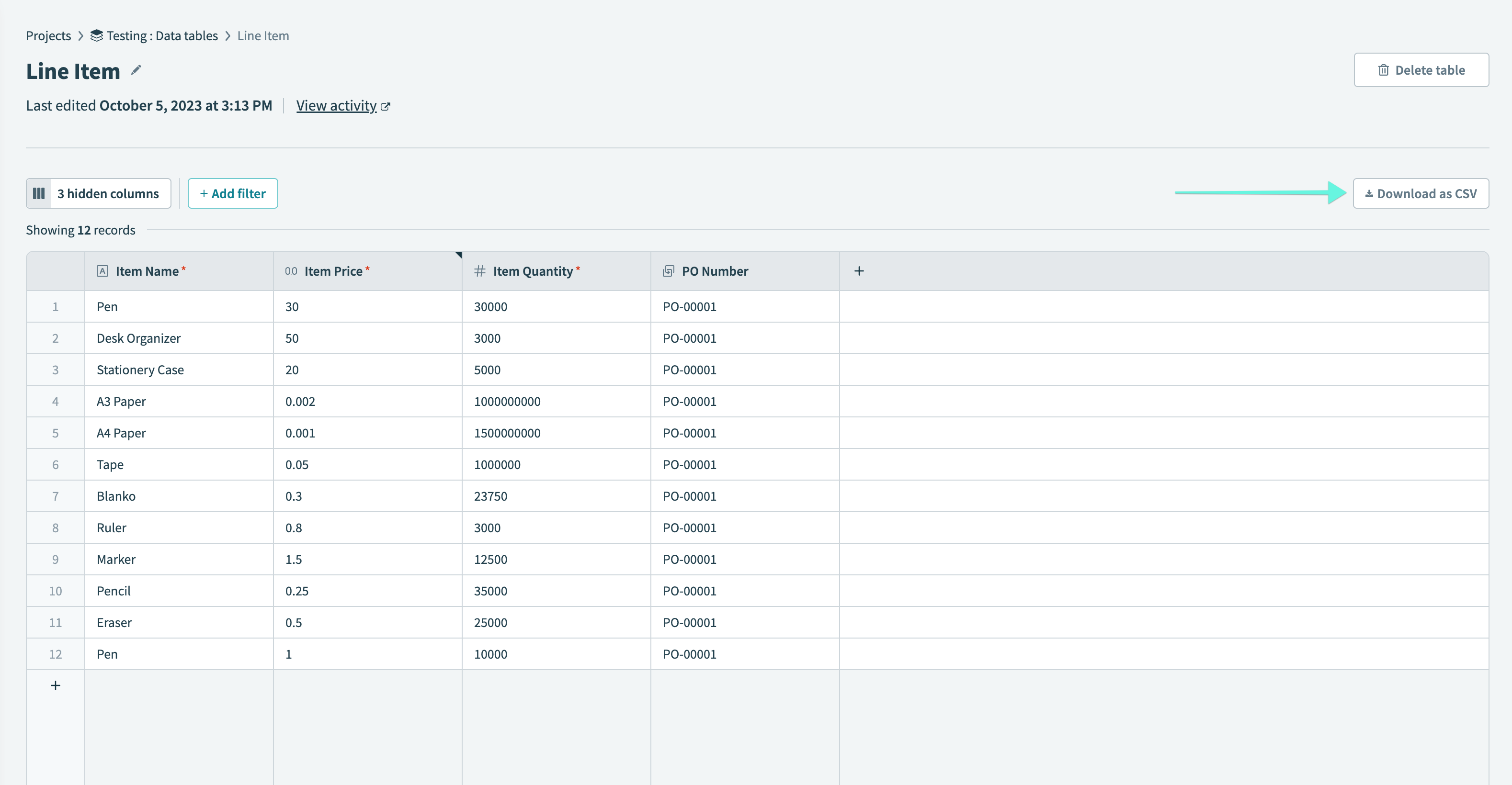 Data tables Download