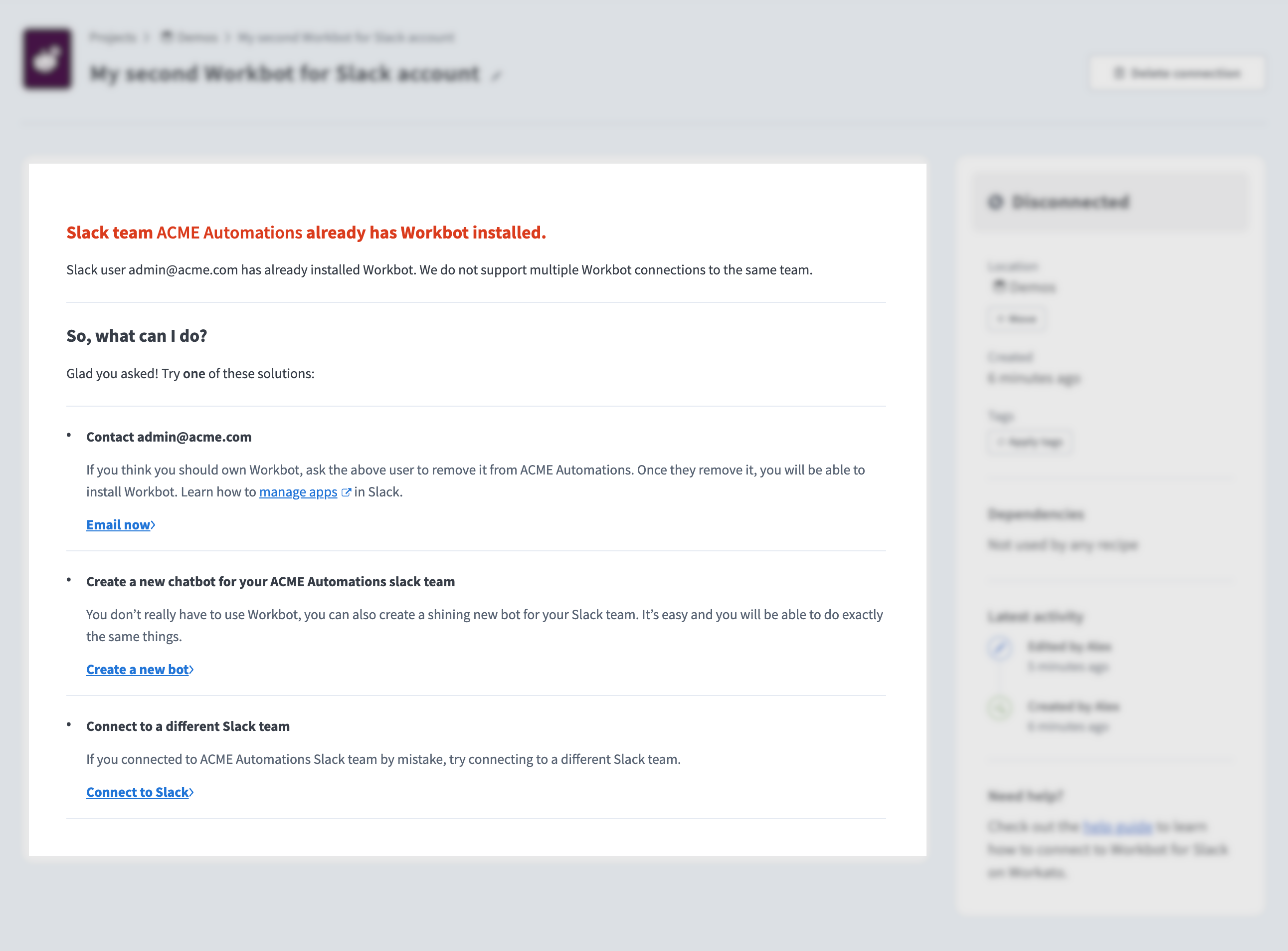 Duplicate Workbot connection error