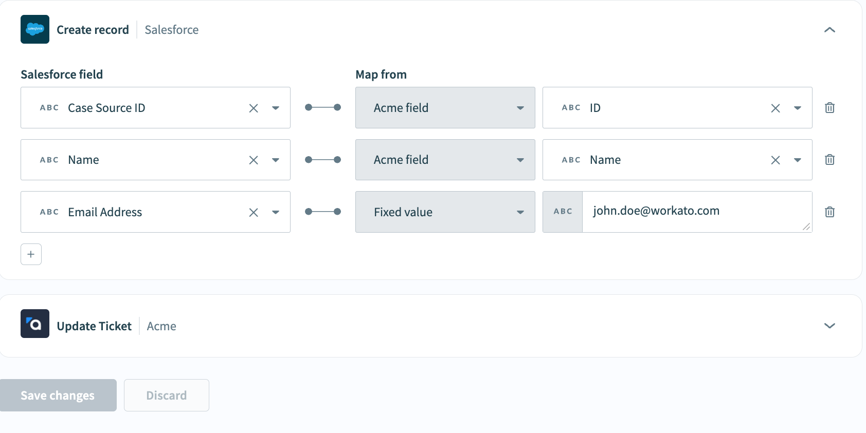 Dynamic field mapping widget in Acme ERP