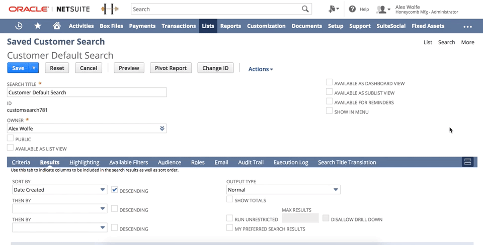 保存された検索の編集