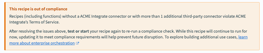 Compliance warning message