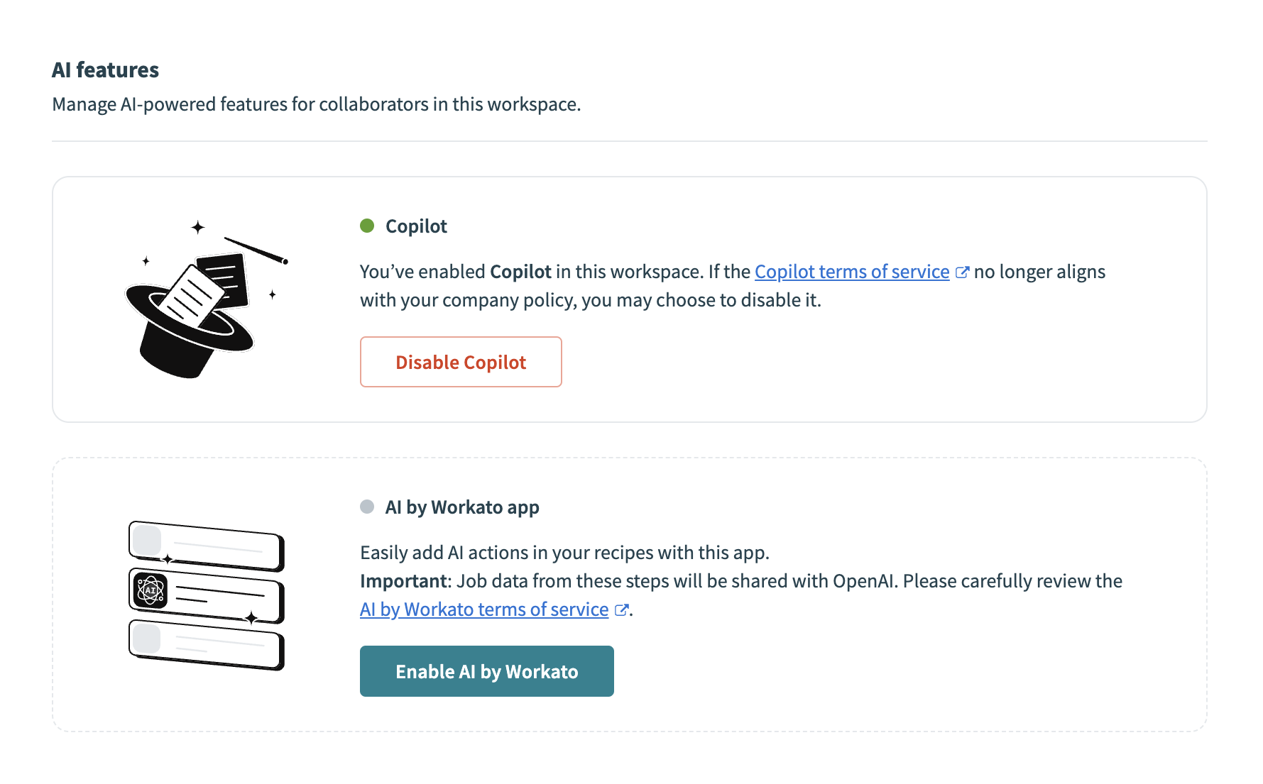 Enable AI by Workato in your workspace settings