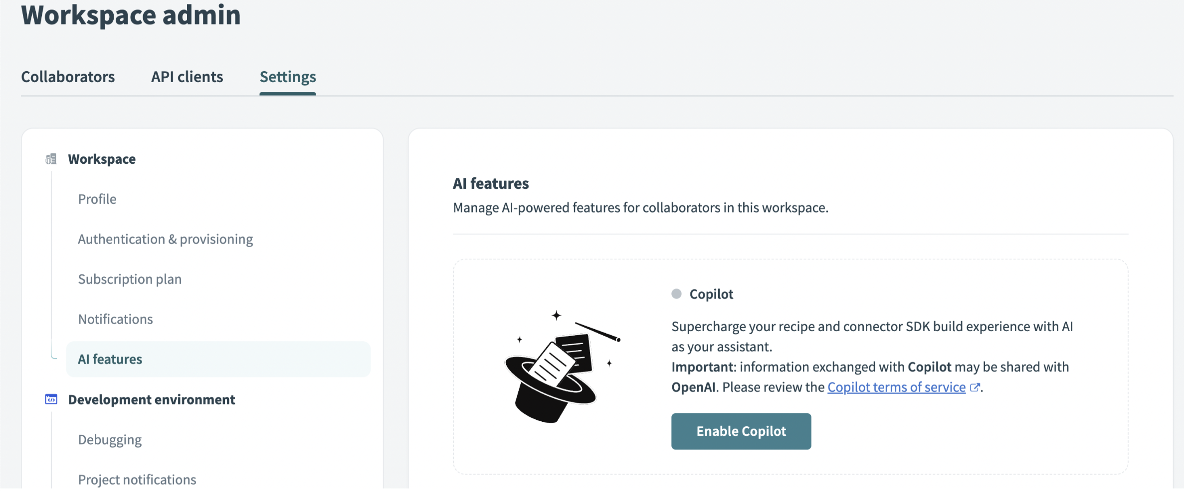 Enable Copilots in your workspace settings