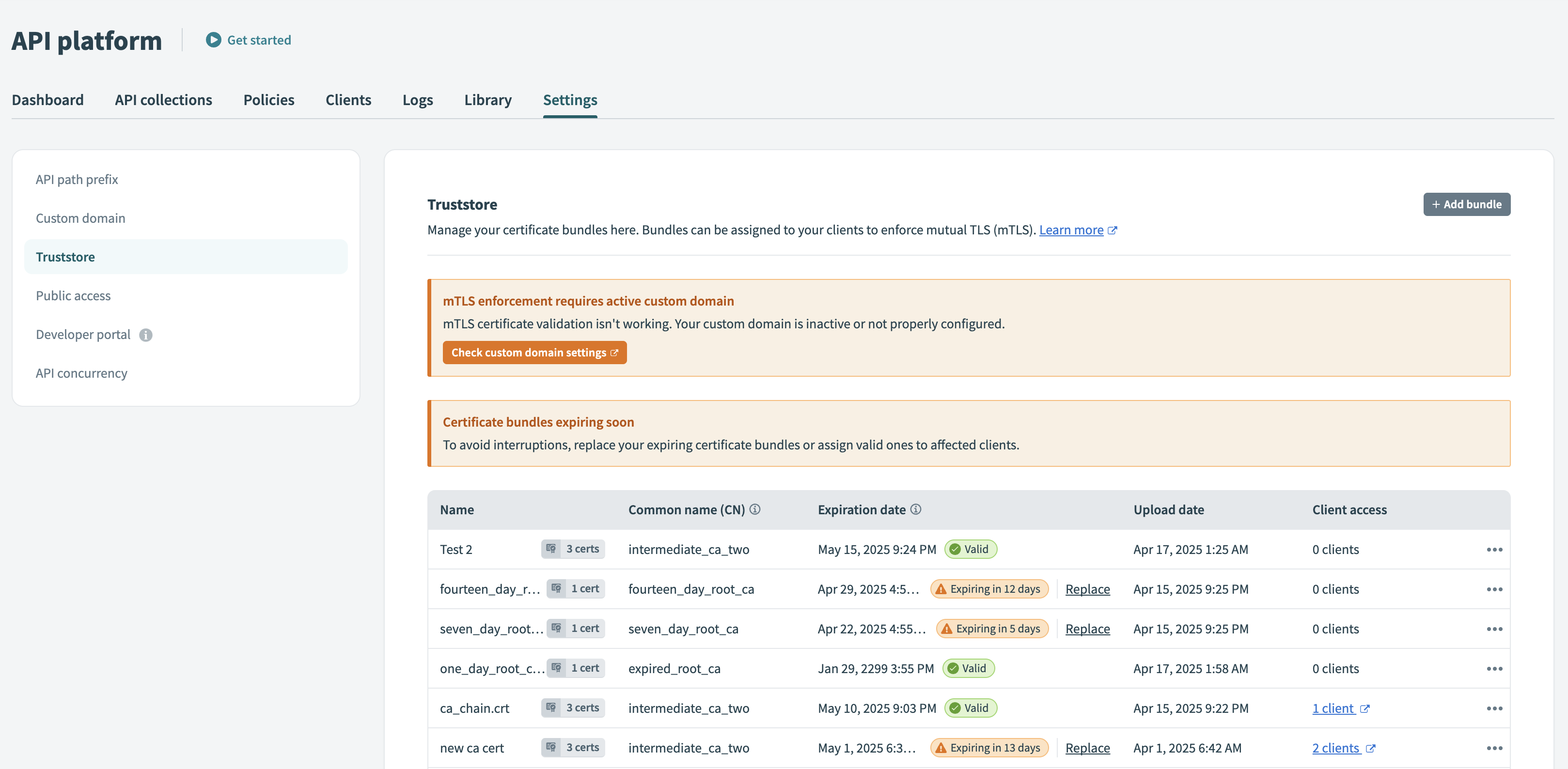 mTLS enforcement warning