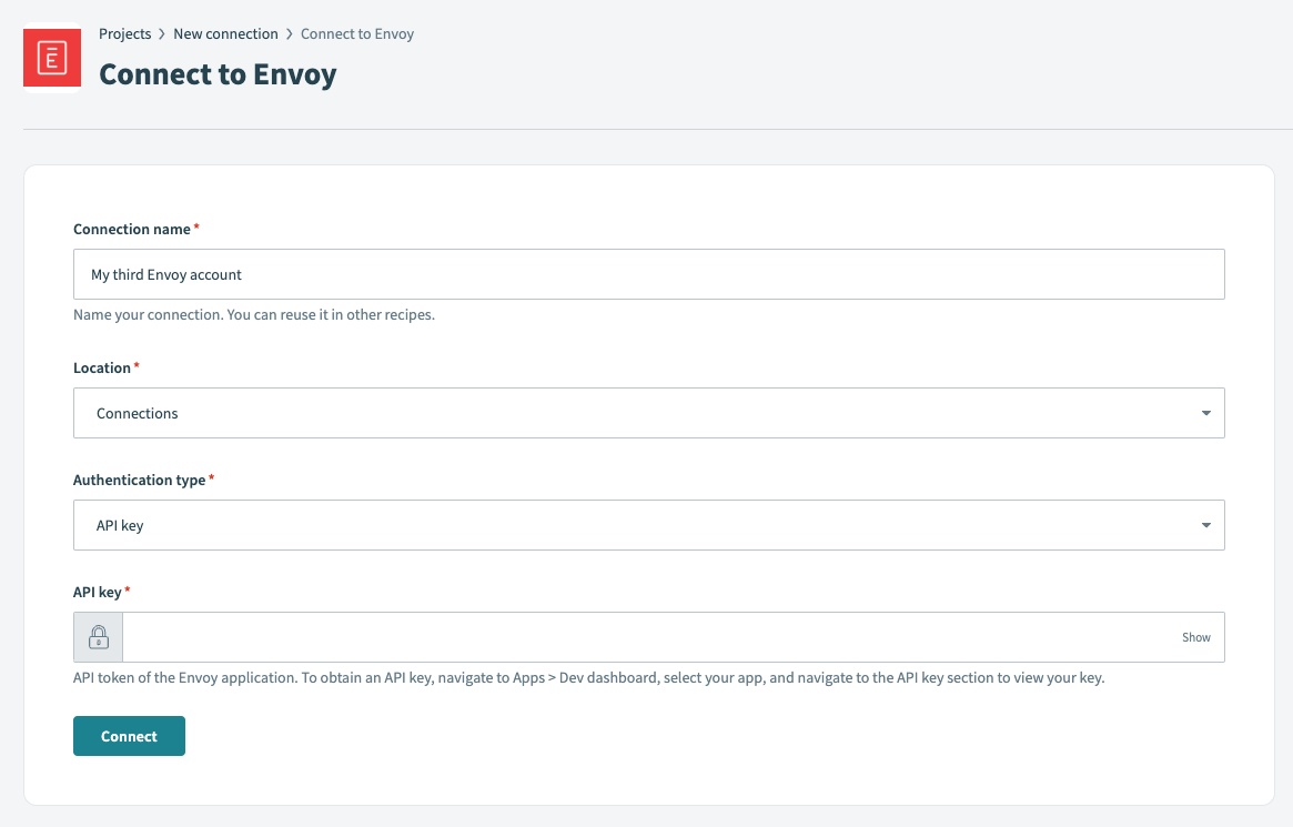 Connect to Envoy using API key authentication