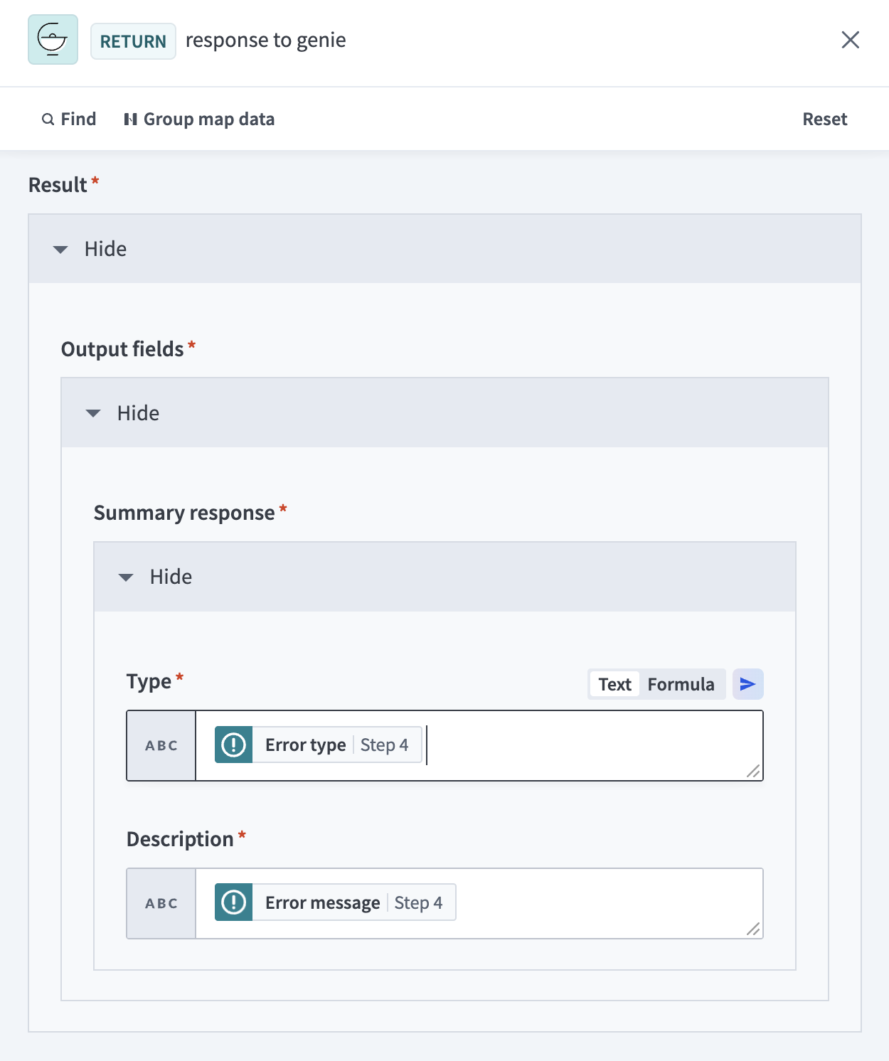 Map the error information
