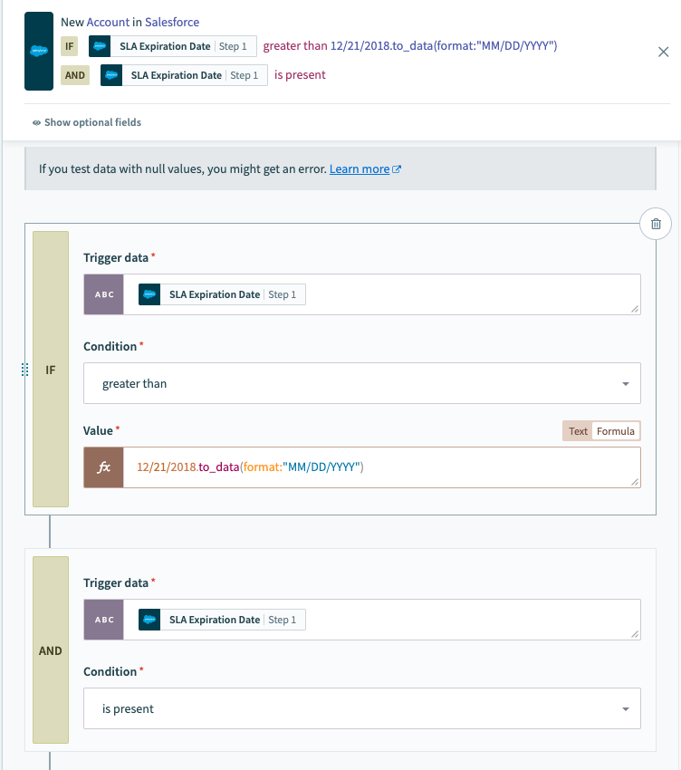 is present および greater than レシピの例
