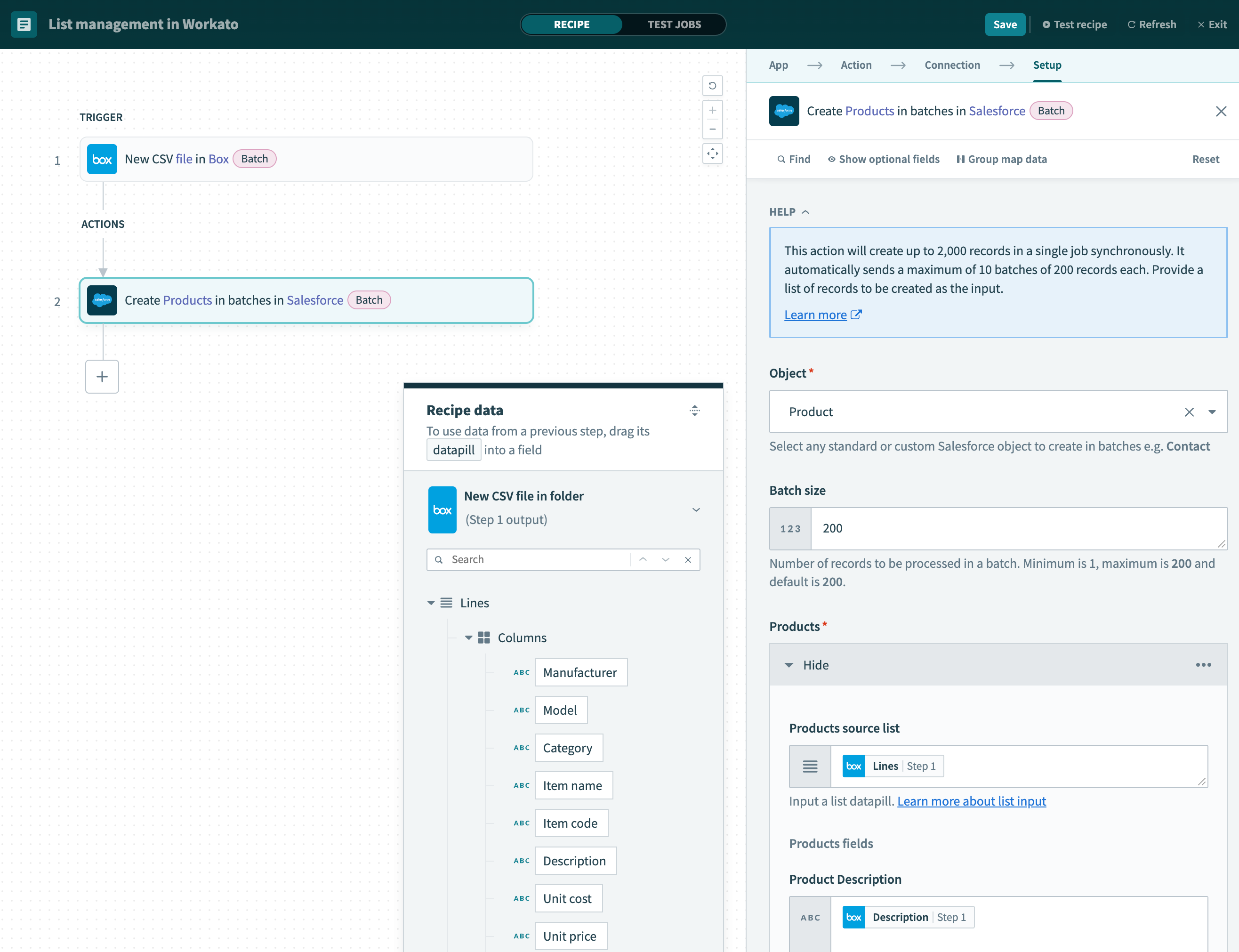 Example recipe using list input