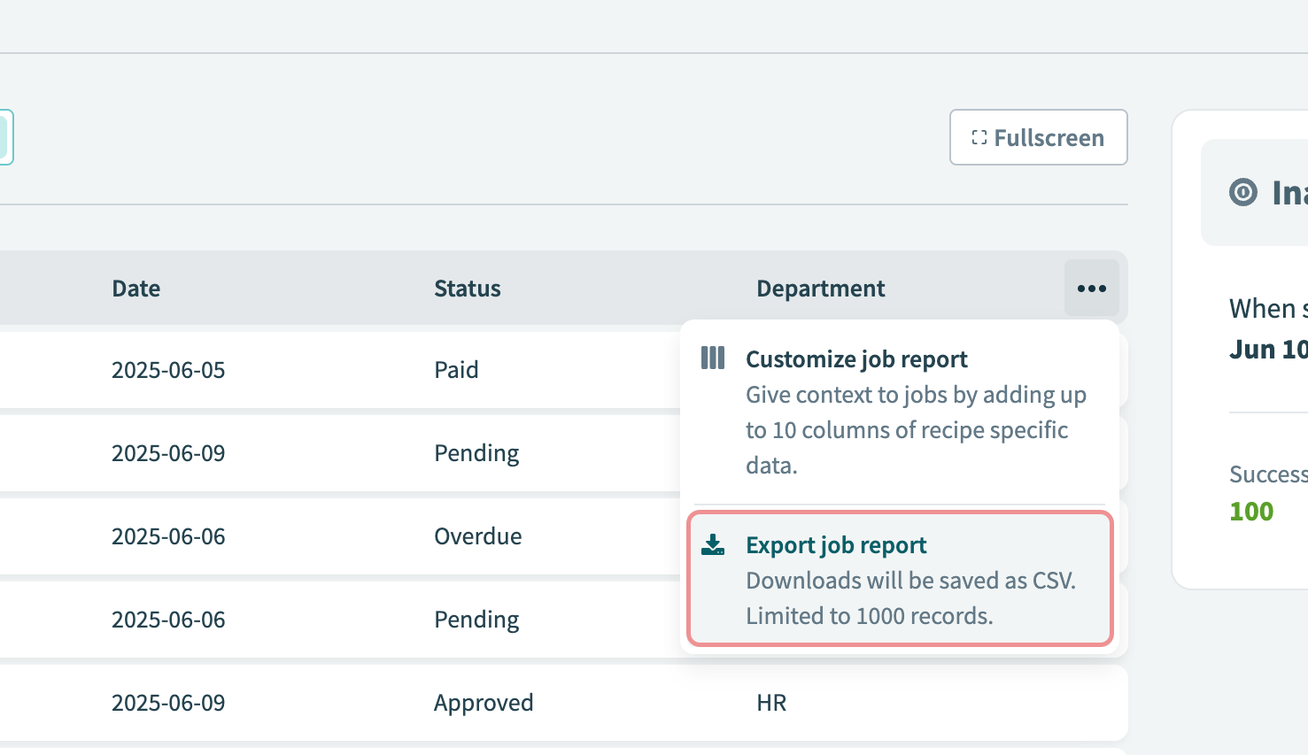 Export job reports to CSV file